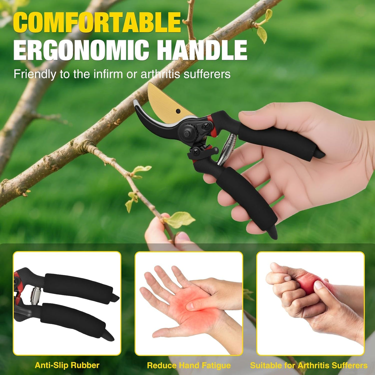 Pruning Shears Garden Shears 8.6" Professional Bypass Garden Scissors Yard Clippers with Sharp SK5 Steel Blade Heavy Duty Hand Pruners for Branch Flower Plant Trimming Cutting Gardening Tools