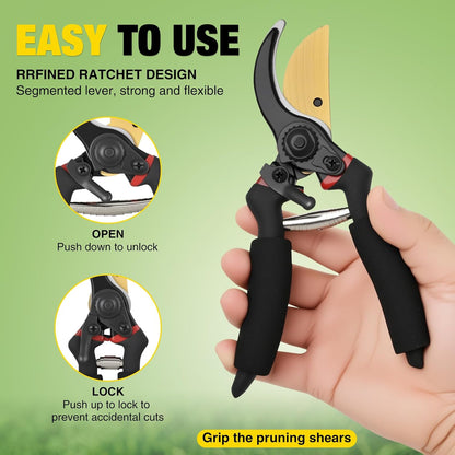 Pruning Shears Garden Shears 8.6" Professional Bypass Garden Scissors Yard Clippers with Sharp SK5 Steel Blade Heavy Duty Hand Pruners for Branch Flower Plant Trimming Cutting Gardening Tools