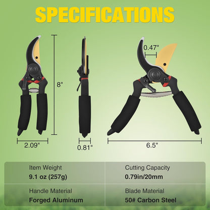 Pruning Shears Garden Shears 8.6" Professional Bypass Garden Scissors Yard Clippers with Sharp SK5 Steel Blade Heavy Duty Hand Pruners for Branch Flower Plant Trimming Cutting Gardening Tools