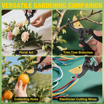 Pruning Shears Garden Shears 8.6" Professional Bypass Garden Scissors Yard Clippers with Sharp SK5 Steel Blade Heavy Duty Hand Pruners for Branch Flower Plant Trimming Cutting Gardening Tools