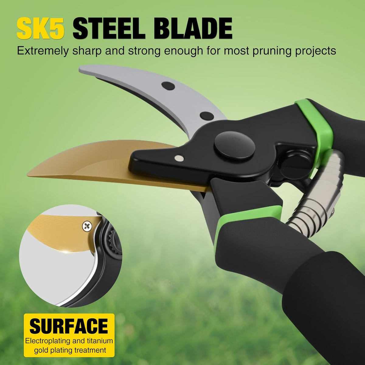 Pruning Shears Garden Shears 8.6" Professional Bypass Garden Scissors Yard Clippers with Sharp SK5 Steel Blade Heavy Duty Hand Pruners for Branch Flower Plant Trimming Cutting Gardening Tools