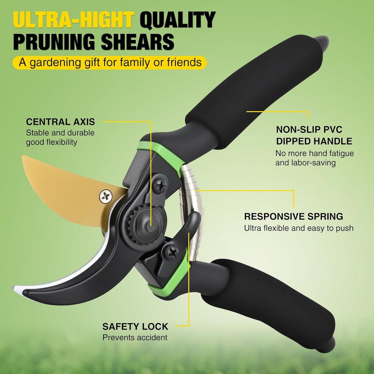 Pruning Shears Garden Shears 8.6" Professional Bypass Garden Scissors Yard Clippers with Sharp SK5 Steel Blade Heavy Duty Hand Pruners for Branch Flower Plant Trimming Cutting Gardening Tools