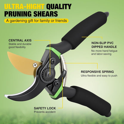 Pruning Shears Garden Shears 8.6" Professional Bypass Garden Scissors Yard Clippers with Sharp SK5 Steel Blade Heavy Duty Hand Pruners for Branch Flower Plant Trimming Cutting Gardening Tools