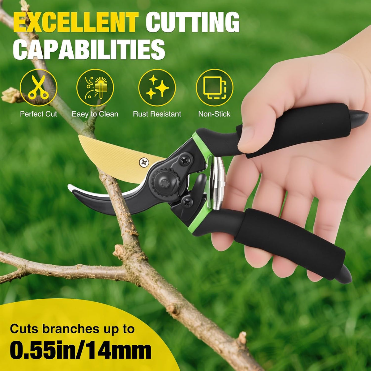 Pruning Shears Garden Shears 8.6" Professional Bypass Garden Scissors Yard Clippers with Sharp SK5 Steel Blade Heavy Duty Hand Pruners for Branch Flower Plant Trimming Cutting Gardening Tools
