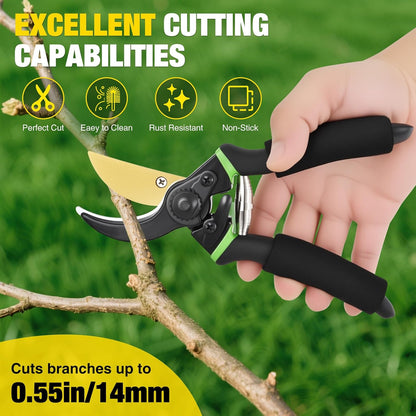 Pruning Shears Garden Shears 8.6" Professional Bypass Garden Scissors Yard Clippers with Sharp SK5 Steel Blade Heavy Duty Hand Pruners for Branch Flower Plant Trimming Cutting Gardening Tools