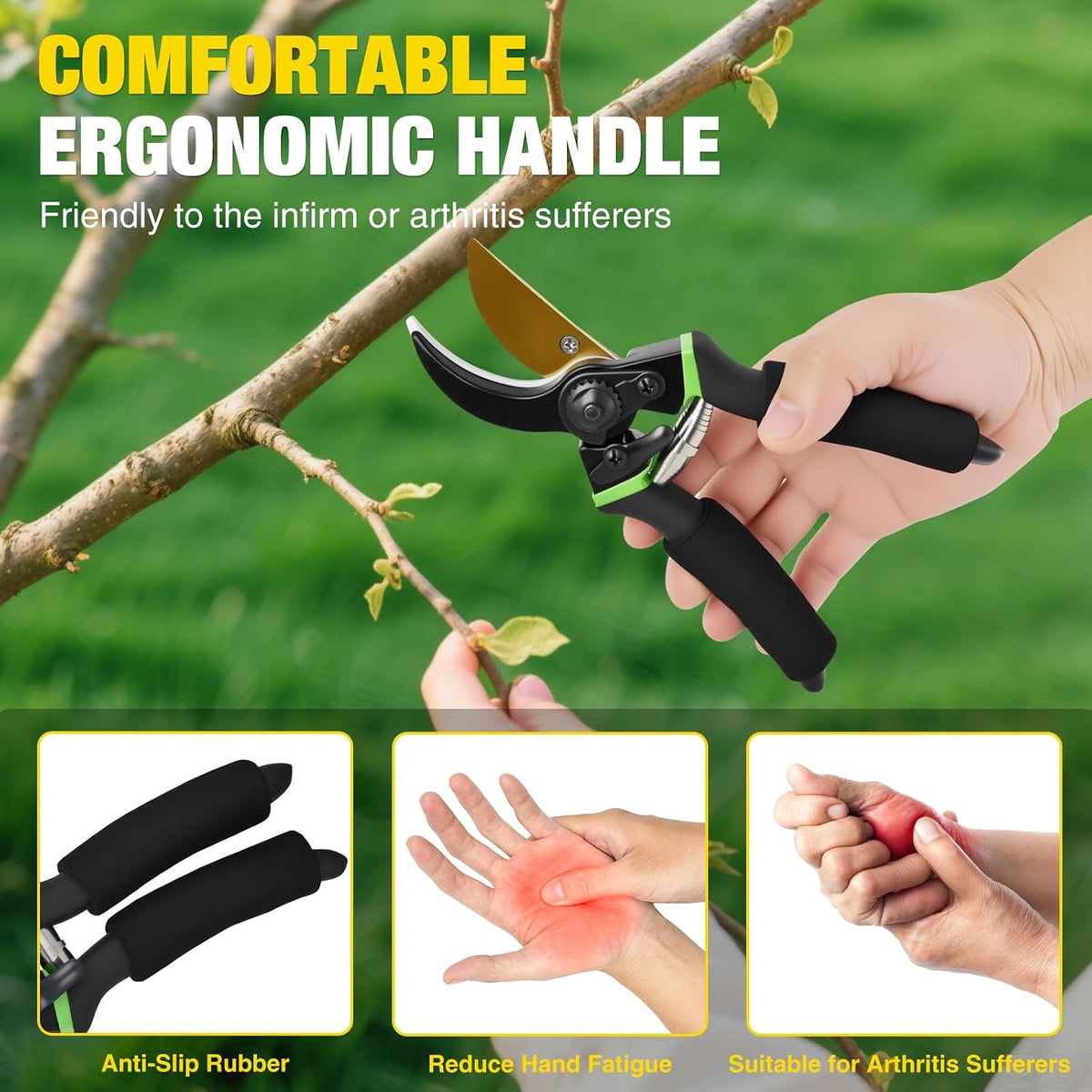 Pruning Shears Garden Shears 8.6" Professional Bypass Garden Scissors Yard Clippers with Sharp SK5 Steel Blade Heavy Duty Hand Pruners for Branch Flower Plant Trimming Cutting Gardening Tools