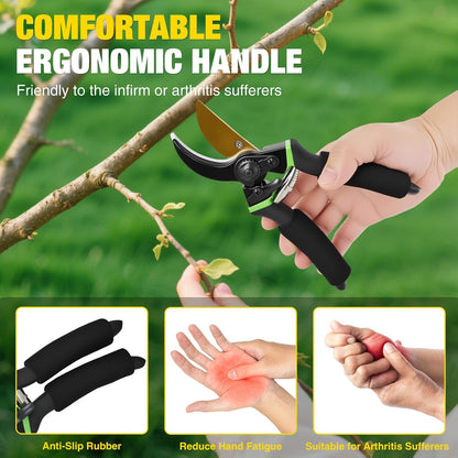 Pruning Shears Garden Shears 8.6" Professional Bypass Garden Scissors Yard Clippers with Sharp SK5 Steel Blade Heavy Duty Hand Pruners for Branch Flower Plant Trimming Cutting Gardening Tools