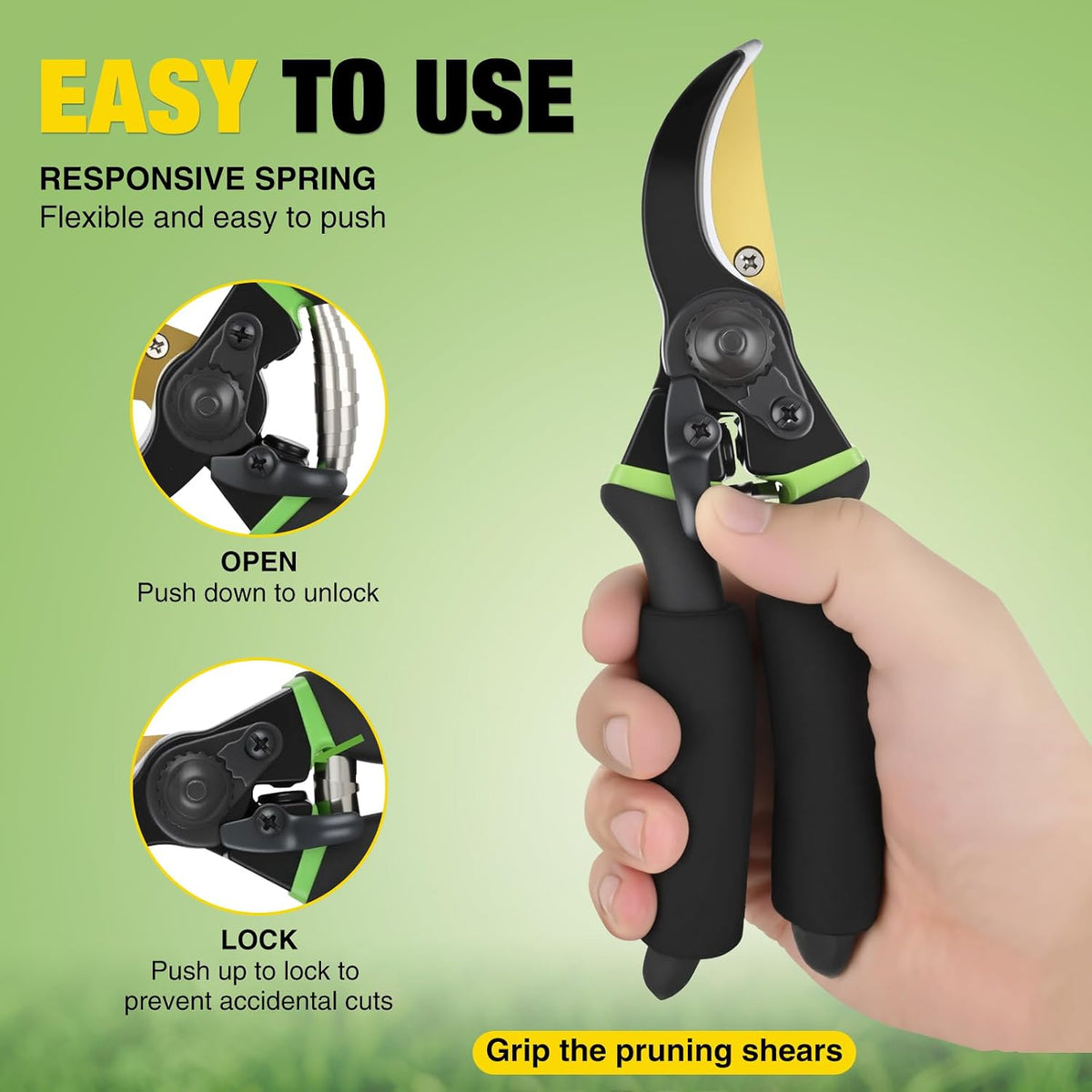 Pruning Shears Garden Shears 8.6" Professional Bypass Garden Scissors Yard Clippers with Sharp SK5 Steel Blade Heavy Duty Hand Pruners for Branch Flower Plant Trimming Cutting Gardening Tools