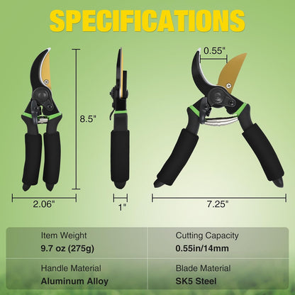 Pruning Shears Garden Shears 8.6" Professional Bypass Garden Scissors Yard Clippers with Sharp SK5 Steel Blade Heavy Duty Hand Pruners for Branch Flower Plant Trimming Cutting Gardening Tools