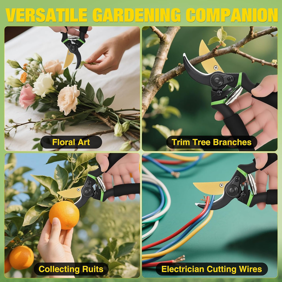 Pruning Shears Garden Shears 8.6" Professional Bypass Garden Scissors Yard Clippers with Sharp SK5 Steel Blade Heavy Duty Hand Pruners for Branch Flower Plant Trimming Cutting Gardening Tools