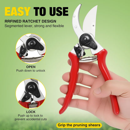 Pruning Shears Garden Shears 8.6" Professional Bypass Garden Scissors Yard Clippers with Sharp SK5 Steel Blade Heavy Duty Hand Pruners for Branch Flower Plant Trimming Cutting Gardening Tools