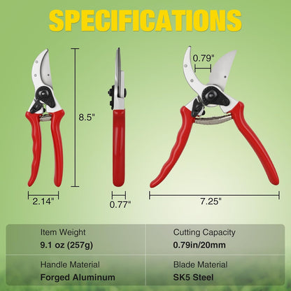 Pruning Shears Garden Shears 8.6" Professional Bypass Garden Scissors Yard Clippers with Sharp SK5 Steel Blade Heavy Duty Hand Pruners for Branch Flower Plant Trimming Cutting Gardening Tools