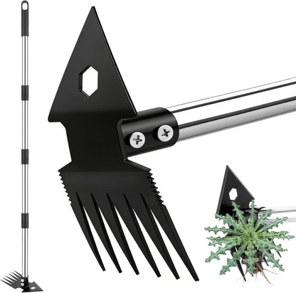 2-in-1 Weed Puller Tool,Dual-Head Garden Hoe Weeder Tool with Long Handle,Heavy Duty Manganese Steel Weeding Tool for Gardening,Uprooting Weed Remover for Yard Lawn Patio and Garden