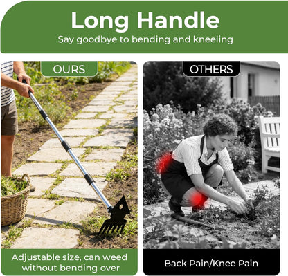 2-in-1 Weed Puller Tool,Dual-Head Garden Hoe Weeder Tool with Long Handle,Heavy Duty Manganese Steel Weeding Tool for Gardening,Uprooting Weed Remover for Yard Lawn Patio and Garden