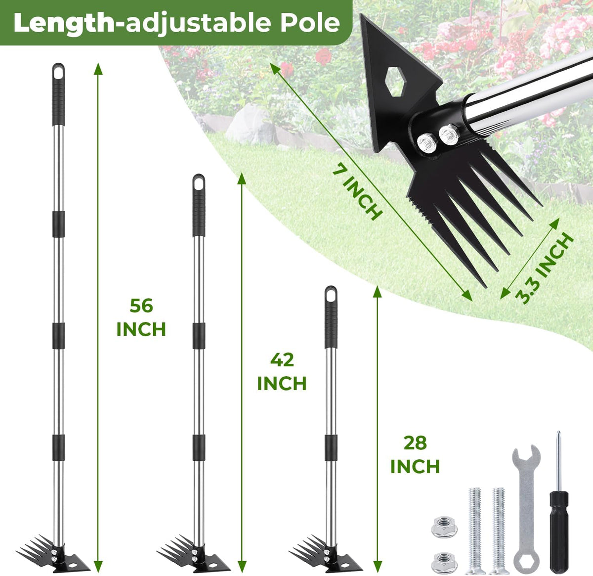 2-in-1 Weed Puller Tool,Dual-Head Garden Hoe Weeder Tool with Long Handle,Heavy Duty Manganese Steel Weeding Tool for Gardening,Uprooting Weed Remover for Yard Lawn Patio and Garden