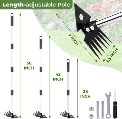 2-in-1 Weed Puller Tool,Dual-Head Garden Hoe Weeder Tool with Long Handle,Heavy Duty Manganese Steel Weeding Tool for Gardening,Uprooting Weed Remover for Yard Lawn Patio and Garden