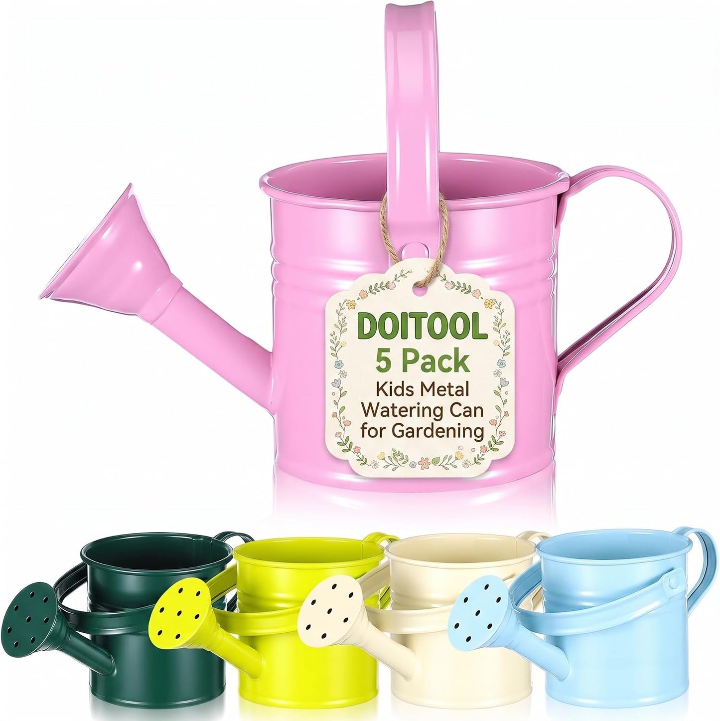 Kids Metal Watering Can for Gardening, 5Pcs Small Iron Watering Can Garden Watering Bucket for Gardening Plants Flowers (Mixed Color)