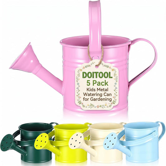 Kids Metal Watering Can for Gardening, 5Pcs Small Iron Watering Can Garden Watering Bucket for Gardening Plants Flowers (Mixed Color)