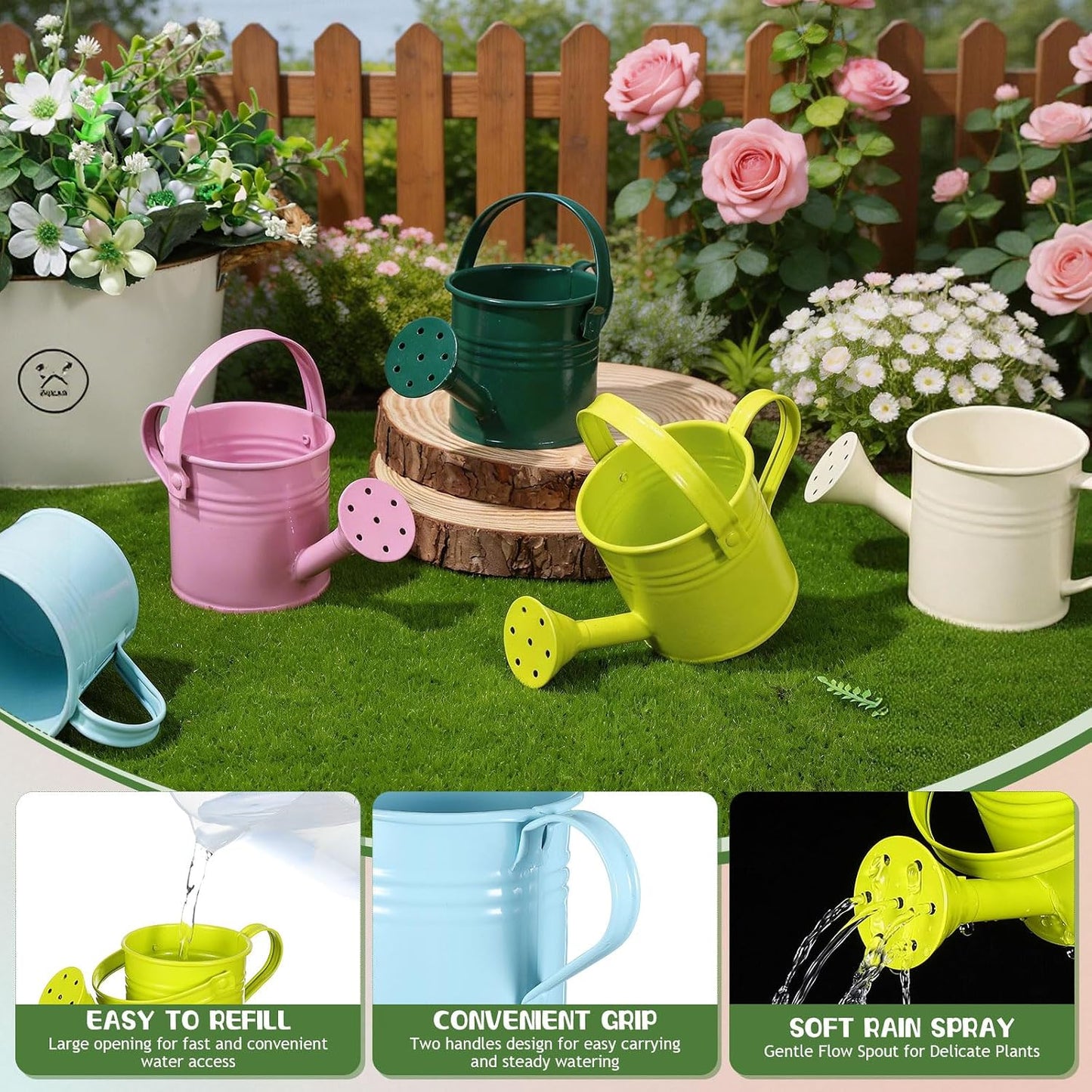 Kids Metal Watering Can for Gardening, 5Pcs Small Iron Watering Can Garden Watering Bucket for Gardening Plants Flowers (Mixed Color)