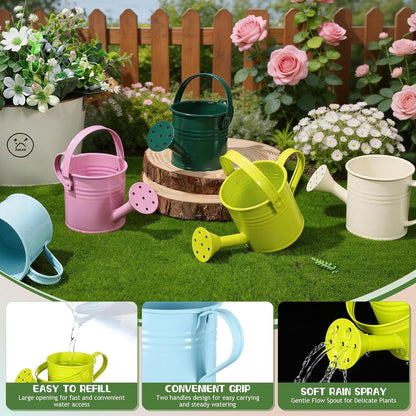 Kids Metal Watering Can for Gardening, 5Pcs Small Iron Watering Can Garden Watering Bucket for Gardening Plants Flowers (Mixed Color)