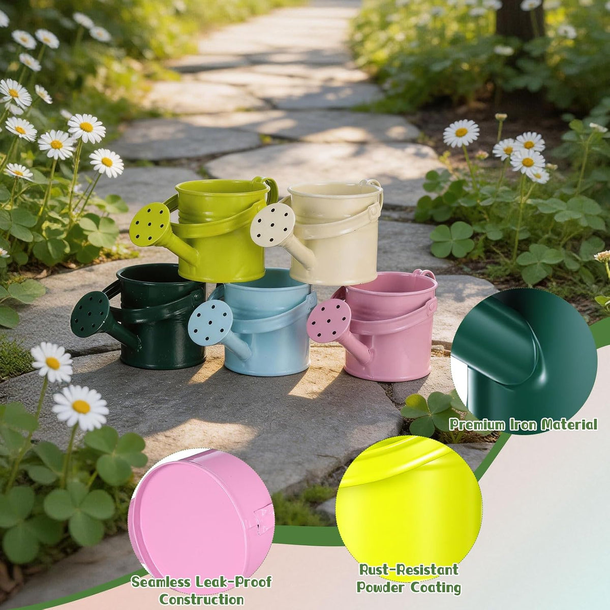 Kids Metal Watering Can for Gardening, 5Pcs Small Iron Watering Can Garden Watering Bucket for Gardening Plants Flowers (Mixed Color)