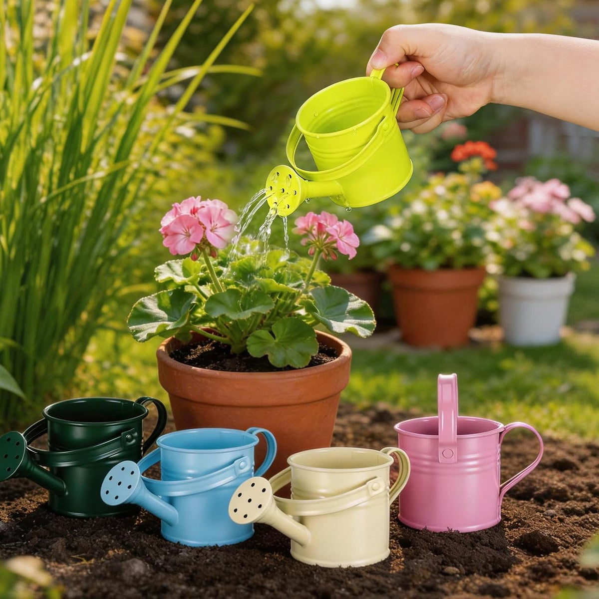 Kids Metal Watering Can for Gardening, 5Pcs Small Iron Watering Can Garden Watering Bucket for Gardening Plants Flowers (Mixed Color)