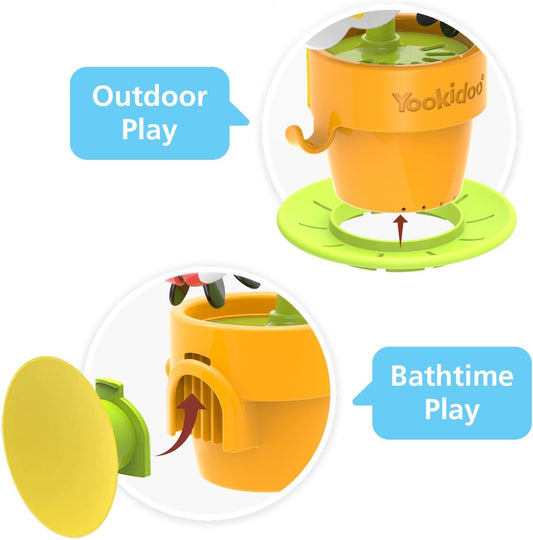 Watering Can Baby Bath Toy (Ages 1-3) Spinning Lady Bug & Tipping Bird Toy With 3 Moving Pieces (Mold Free) - Attaches To Tub Wall For Easy Toy Holder and Storage - For Toddler Bath Time