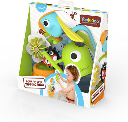 Watering Can Baby Bath Toy (Ages 1-3) Spinning Lady Bug & Tipping Bird Toy With 3 Moving Pieces (Mold Free) - Attaches To Tub Wall For Easy Toy Holder and Storage - For Toddler Bath Time