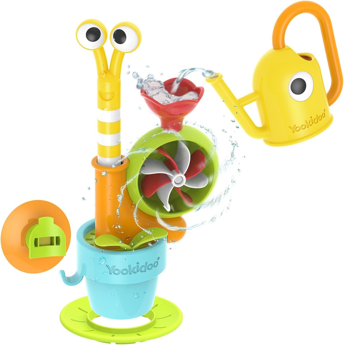 Watering Can Baby Bath Toy (Ages 1-3) Spinning Lady Bug & Tipping Bird Toy With 3 Moving Pieces (Mold Free) - Attaches To Tub Wall For Easy Toy Holder and Storage - For Toddler Bath Time