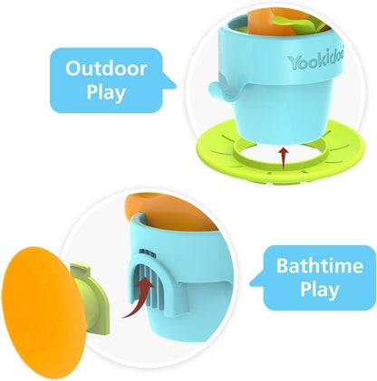 Watering Can Baby Bath Toy (Ages 1-3) Spinning Lady Bug & Tipping Bird Toy With 3 Moving Pieces (Mold Free) - Attaches To Tub Wall For Easy Toy Holder and Storage - For Toddler Bath Time