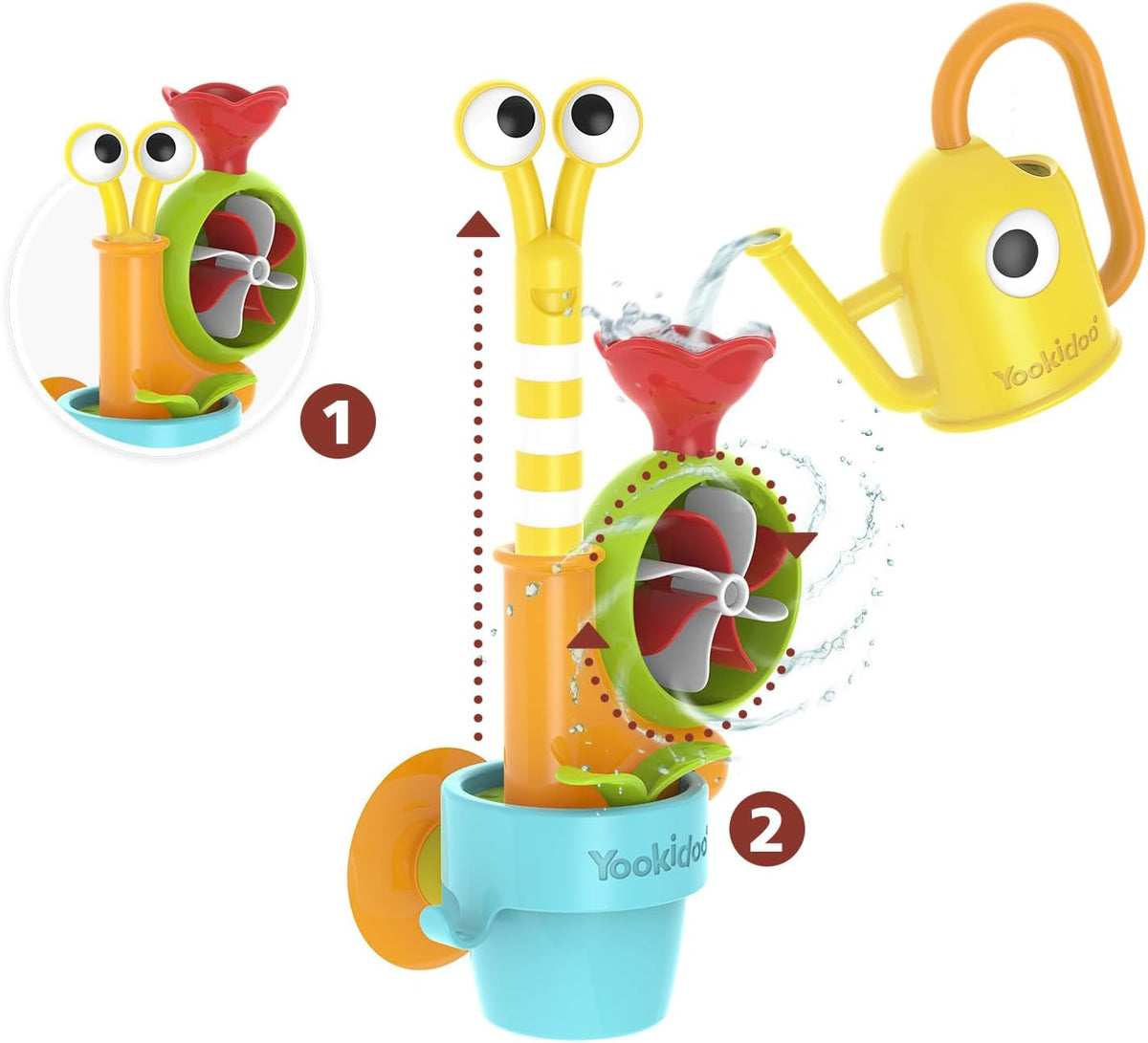 Watering Can Baby Bath Toy (Ages 1-3) Spinning Lady Bug & Tipping Bird Toy With 3 Moving Pieces (Mold Free) - Attaches To Tub Wall For Easy Toy Holder and Storage - For Toddler Bath Time