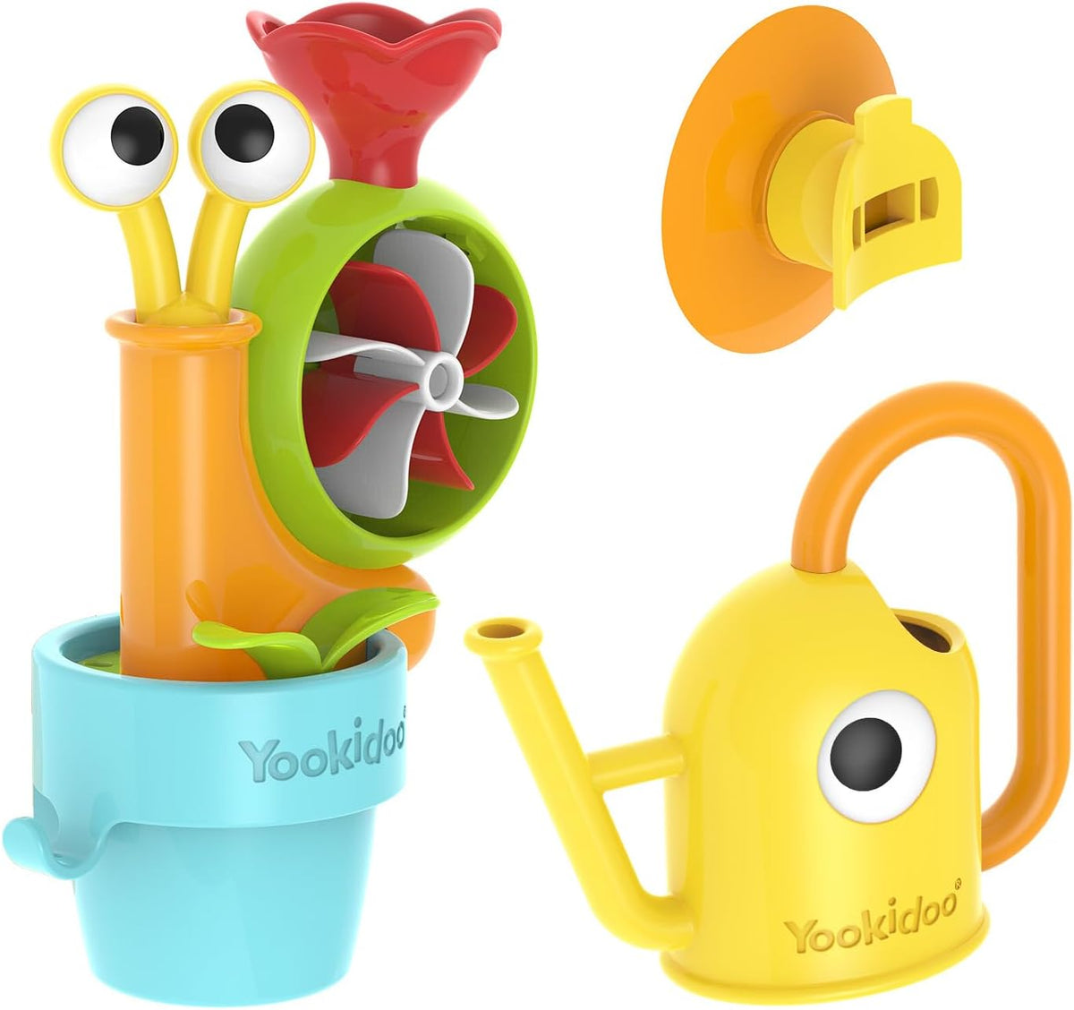 Watering Can Baby Bath Toy (Ages 1-3) Spinning Lady Bug & Tipping Bird Toy With 3 Moving Pieces (Mold Free) - Attaches To Tub Wall For Easy Toy Holder and Storage - For Toddler Bath Time
