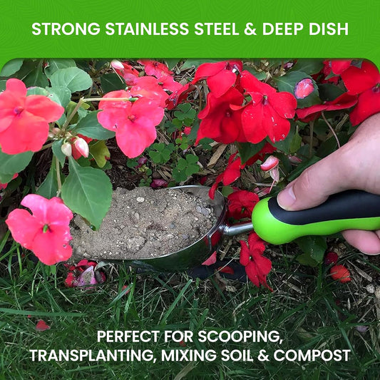 Super Strong Garden Scoop Trowel Shovel Transplanter - Stainless Steel - Rust Resistant - Ergonomic Grip - Perfect Hand Shovel for Gardening Transplanting and Digging