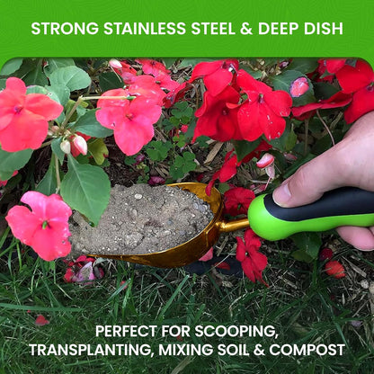 Super Strong Garden Scoop Trowel Shovel Transplanter - Stainless Steel - Rust Resistant - Ergonomic Grip - Perfect Hand Shovel for Gardening Transplanting and Digging