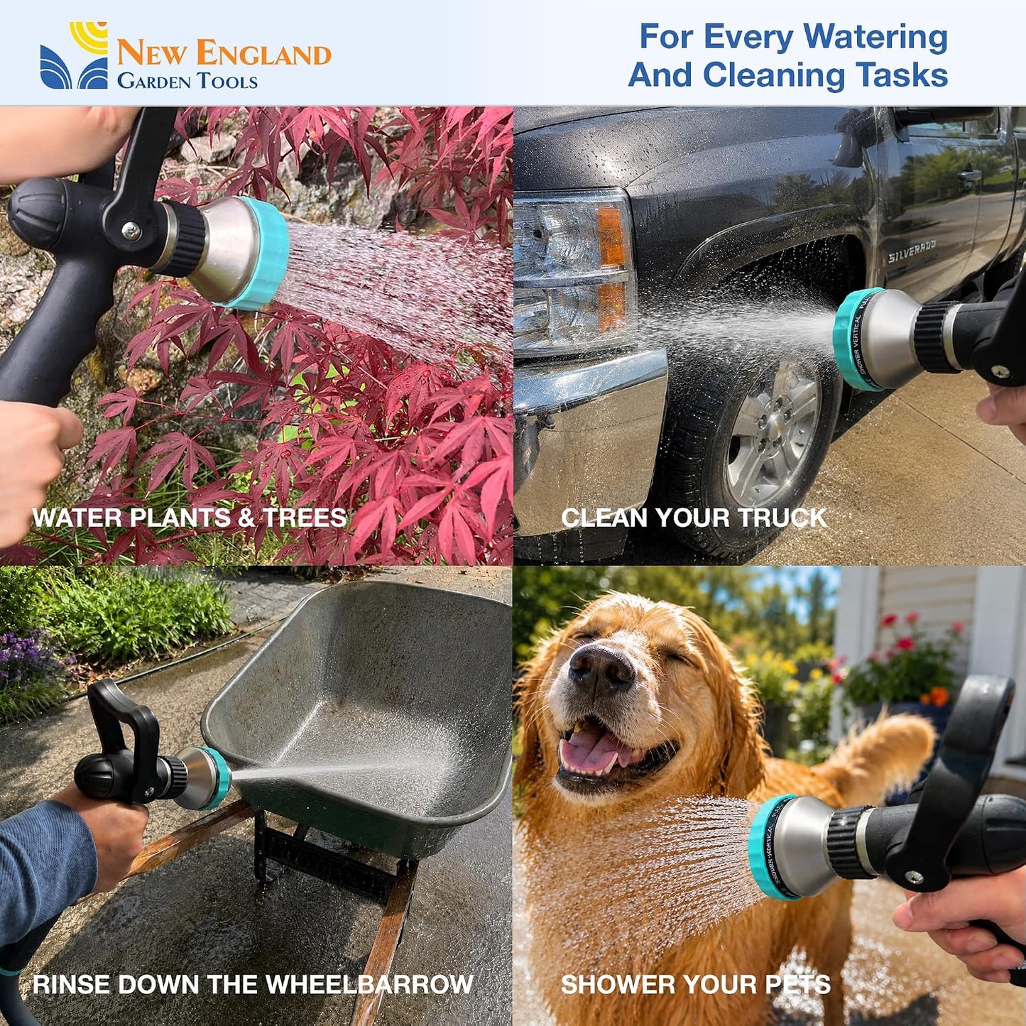 Heavy Duty Metal Fireman’s Hose Nozzle 500003, 10-Pattern Hose Sprayer with Lever Control & Comfort Grip, High Flow Design, , for Watering Plants, Yards, Washing Cars & Pets