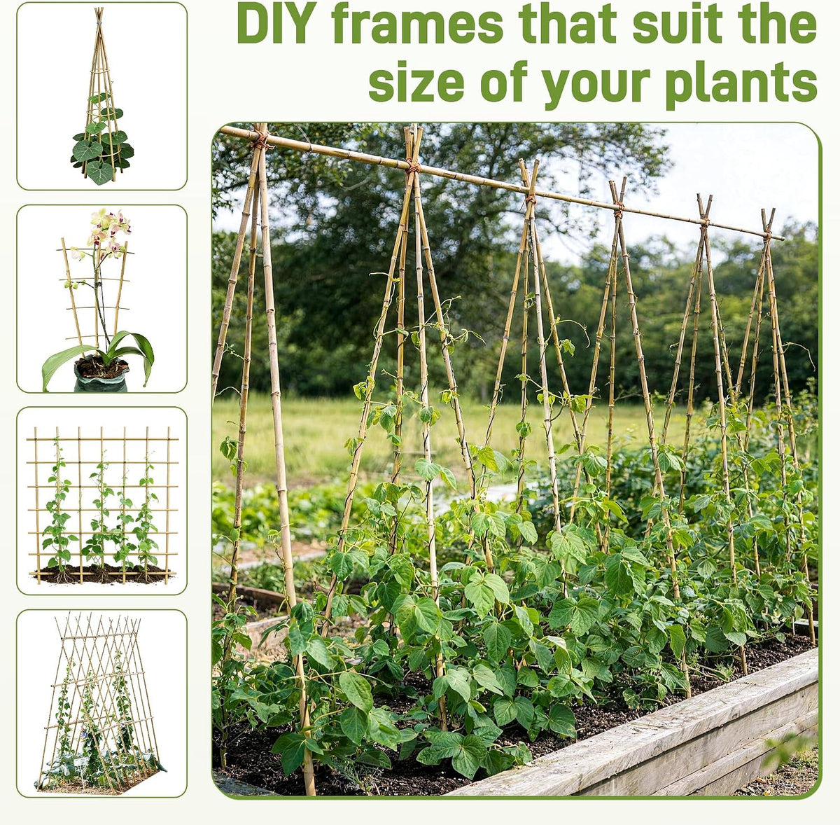 50Pcs Garden Stakes, 0.32”/16 Inch Bamboo Sticks，Natural Plant Stakes for Indoor and Outdoor Plants，Poles for Tomatoes, Beans, Potted Plants