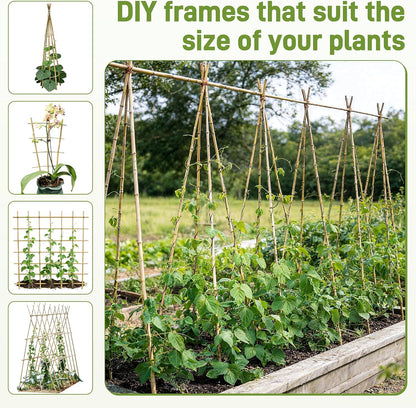 50Pcs Garden Stakes, 0.32”/16 Inch Bamboo Sticks，Natural Plant Stakes for Indoor and Outdoor Plants，Poles for Tomatoes, Beans, Potted Plants