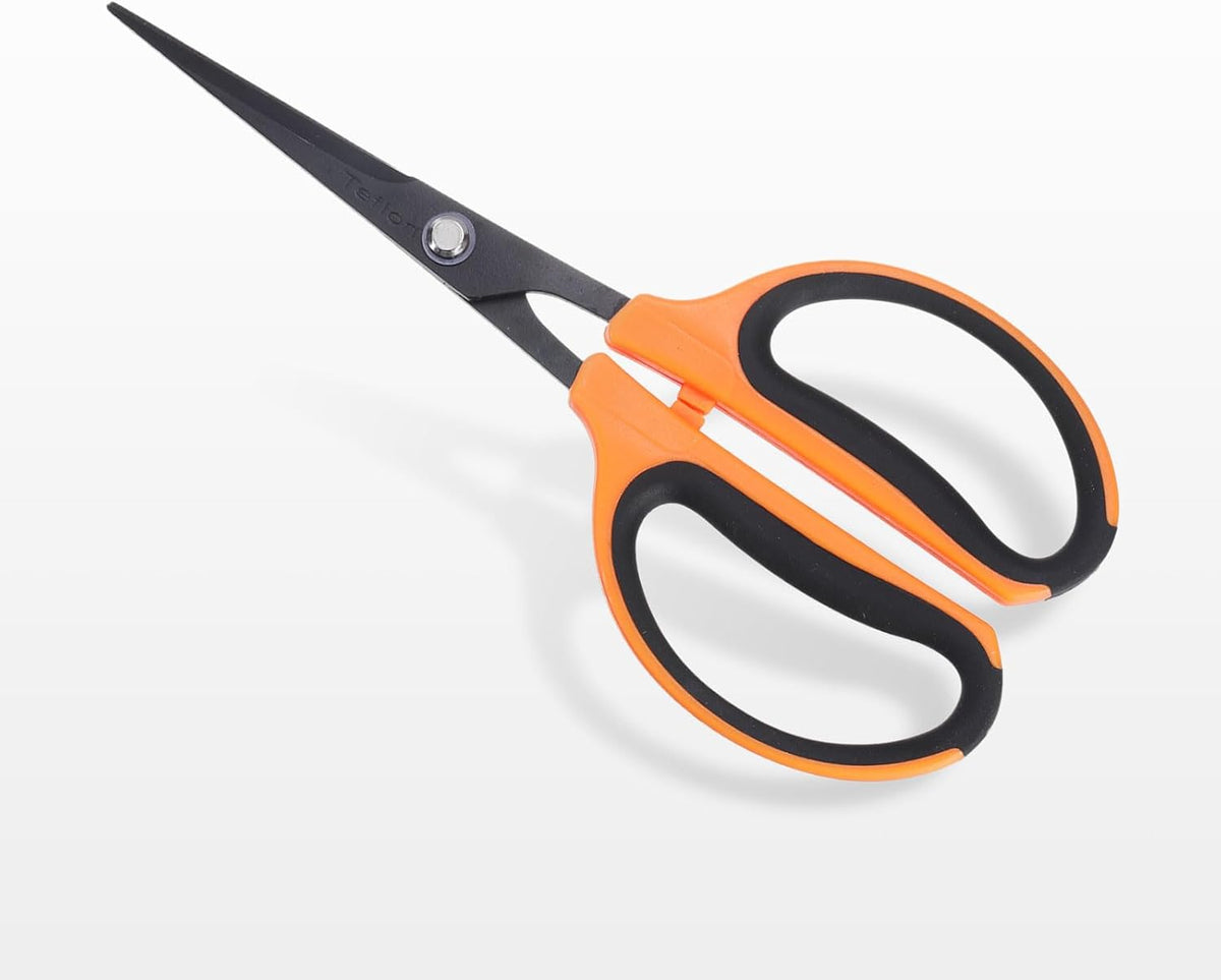 Trimming Scissors 7.2" Stainless Steel Garden Shears with Non-Stick Coating & Straight Precision Blade Hand Pruning Snips for Cutting Flowers