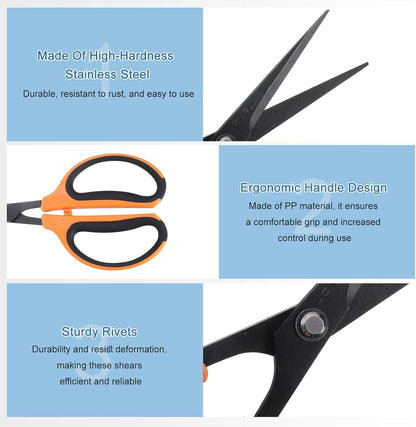 Trimming Scissors 7.2" Stainless Steel Garden Shears with Non-Stick Coating & Straight Precision Blade Hand Pruning Snips for Cutting Flowers