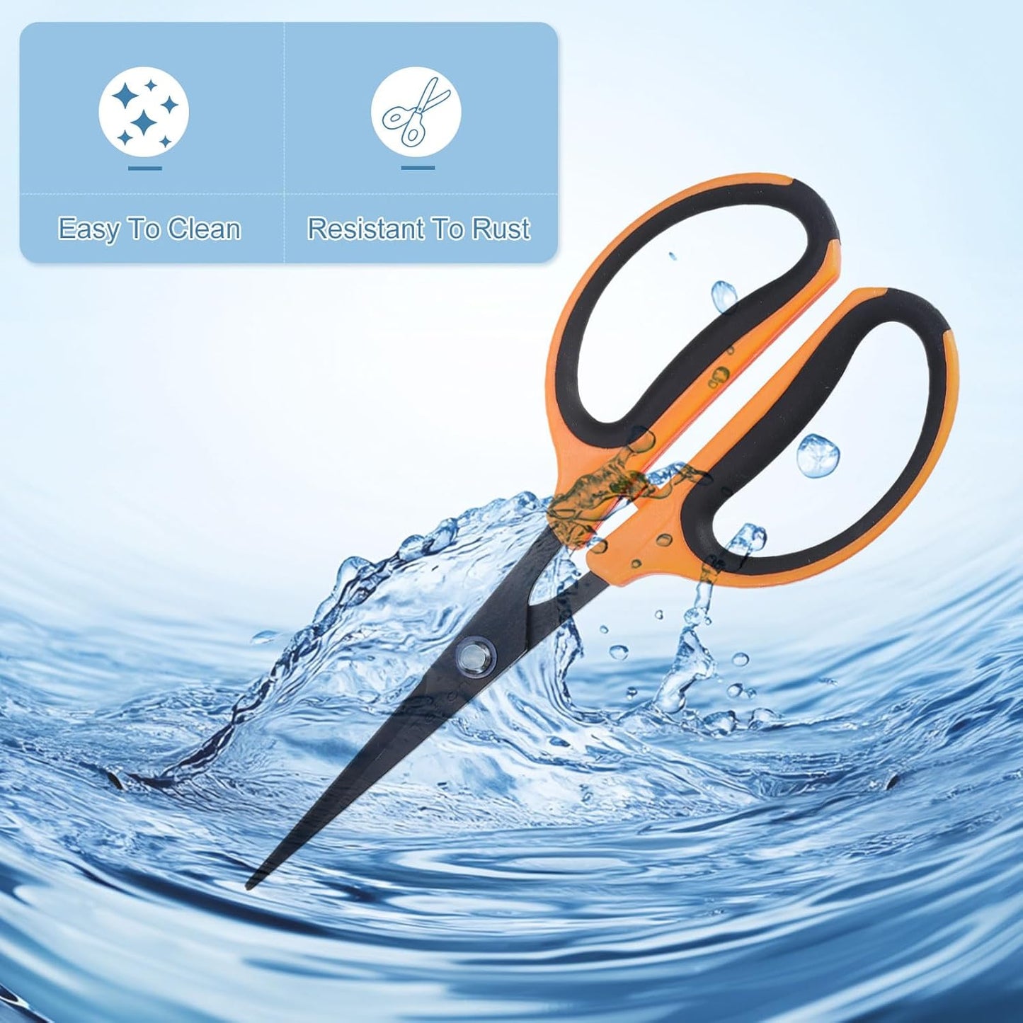 Trimming Scissors 7.2" Stainless Steel Garden Shears with Non-Stick Coating & Straight Precision Blade Hand Pruning Snips for Cutting Flowers