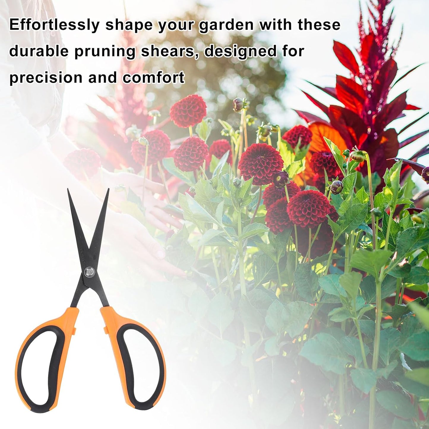 Trimming Scissors 7.2" Stainless Steel Garden Shears with Non-Stick Coating & Straight Precision Blade Hand Pruning Snips for Cutting Flowers