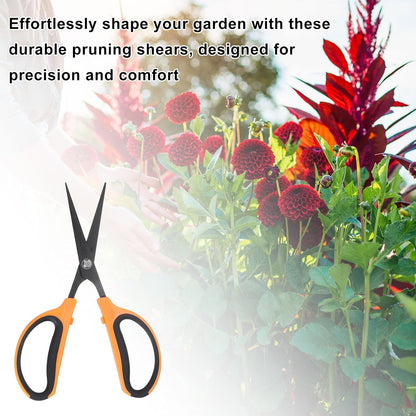 Trimming Scissors 7.2" Stainless Steel Garden Shears with Non-Stick Coating & Straight Precision Blade Hand Pruning Snips for Cutting Flowers