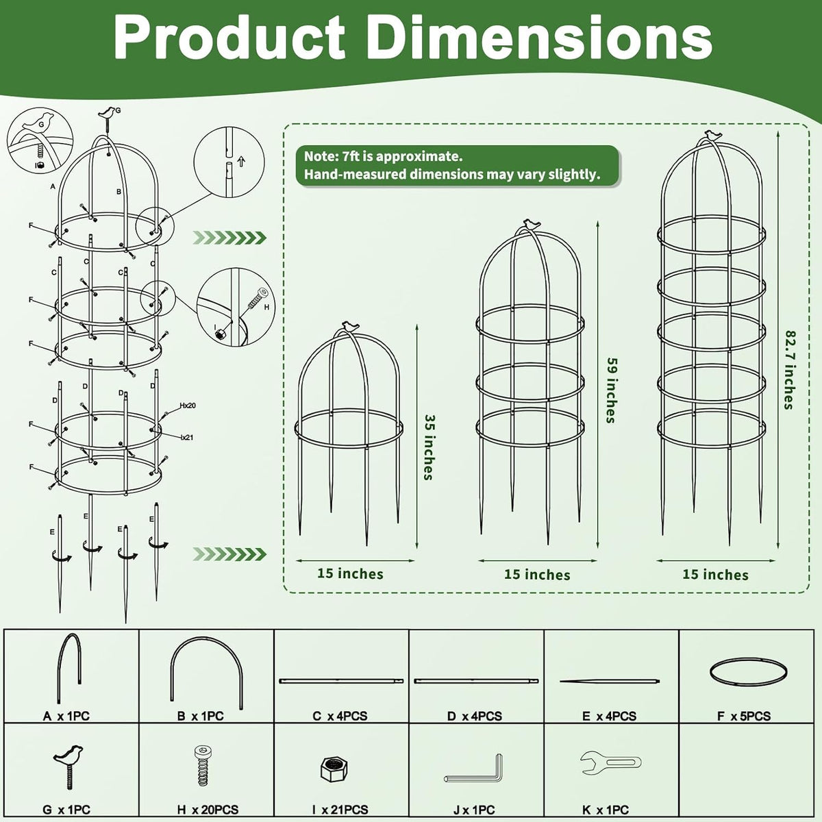 2 Pack 7Ft Heavy Duty Metal Garden Obelisk Trellis for Climbing Plants, Rust-Resistant Steel Vine Support Bird Finial for Rose Clematis, Potted Flowers Stand Indoor Outdoor Decor (Rose Gold)