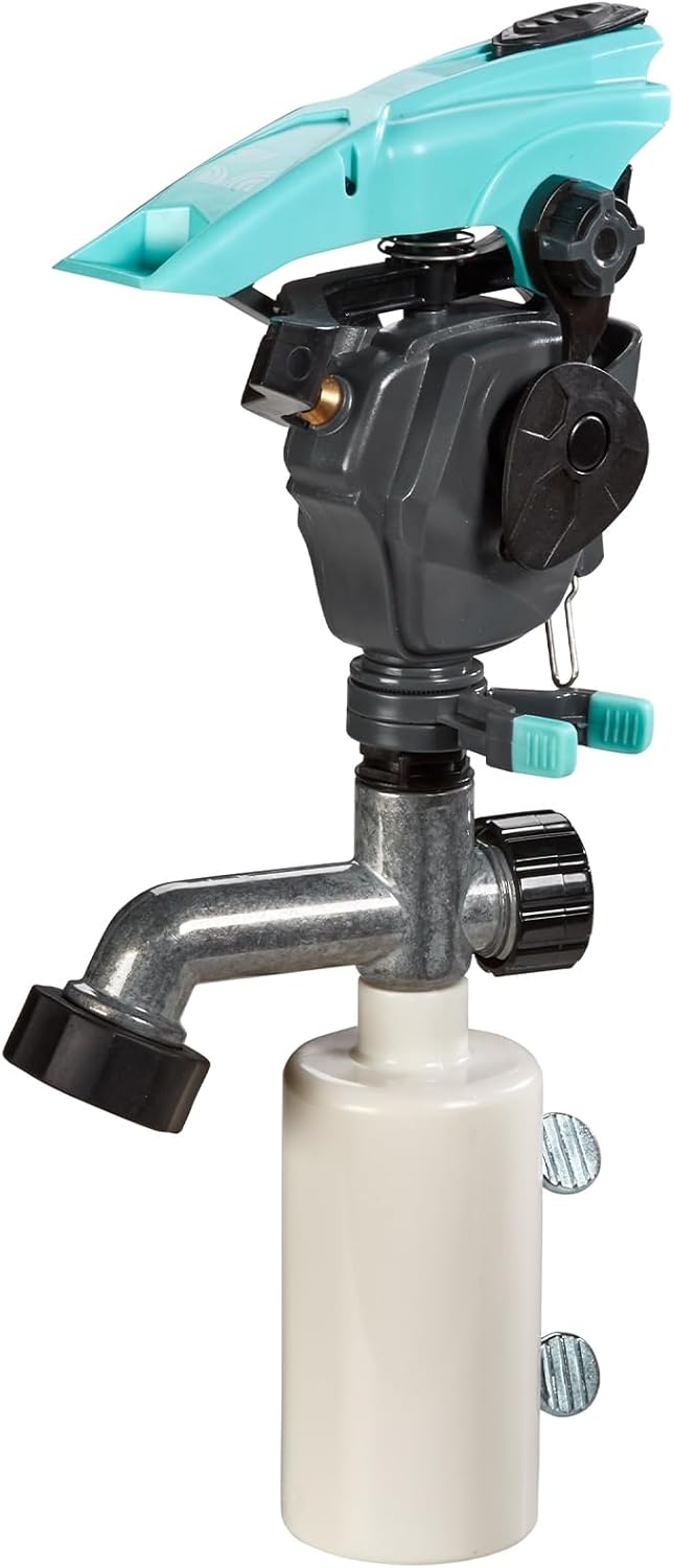 T-Post Lawn Impact Pulsating Sprinkler 300013 with a Gear Drive, Pole Base, Adjustable to 360 Degrees
