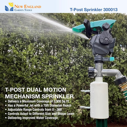 T-Post Lawn Impact Pulsating Sprinkler 300013 with a Gear Drive, Pole Base, Adjustable to 360 Degrees
