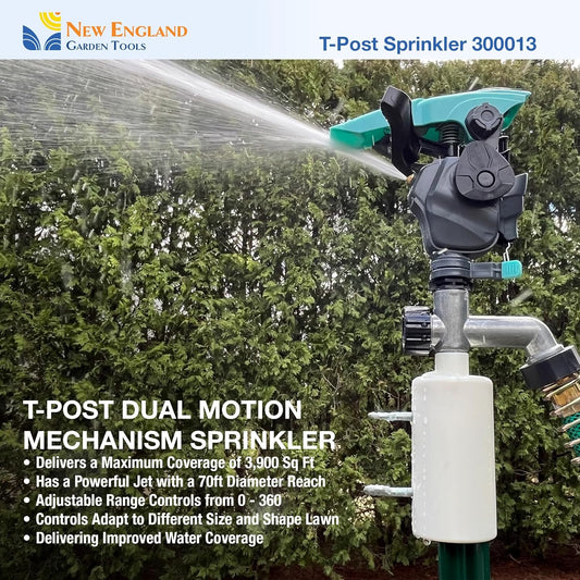 T-Post Lawn Impact Pulsating Sprinkler 300013 with a Gear Drive, Pole Base, Adjustable to 360 Degrees