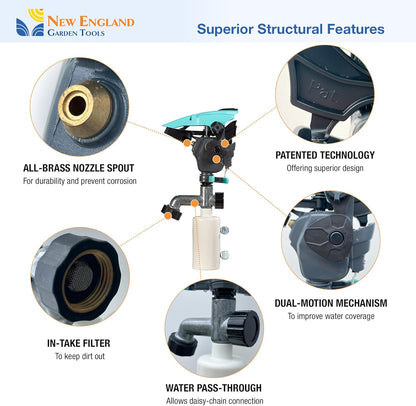 T-Post Lawn Impact Pulsating Sprinkler 300013 with a Gear Drive, Pole Base, Adjustable to 360 Degrees