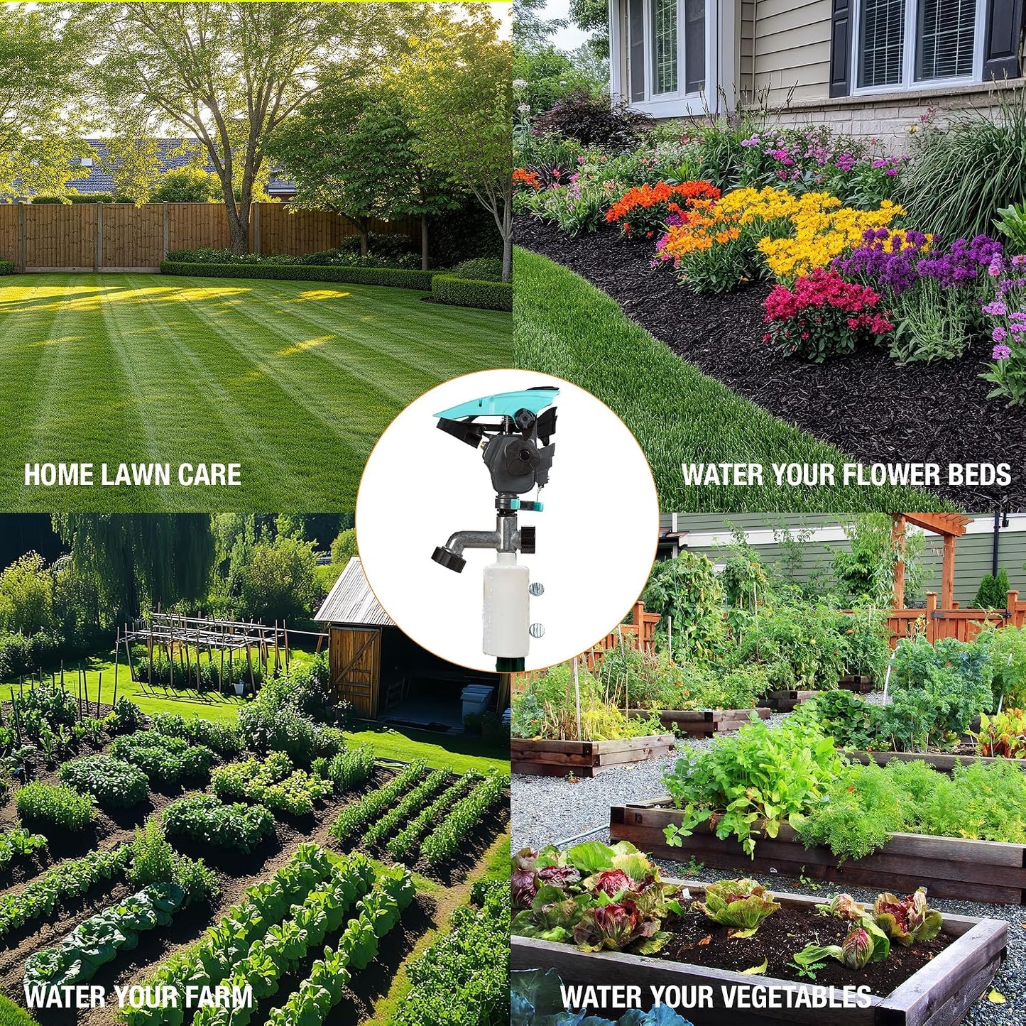 T-Post Lawn Impact Pulsating Sprinkler 300013 with a Gear Drive, Pole Base, Adjustable to 360 Degrees