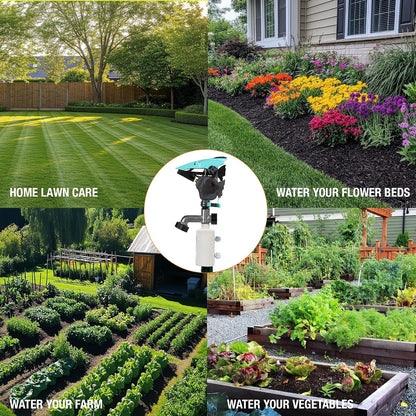T-Post Lawn Impact Pulsating Sprinkler 300013 with a Gear Drive, Pole Base, Adjustable to 360 Degrees