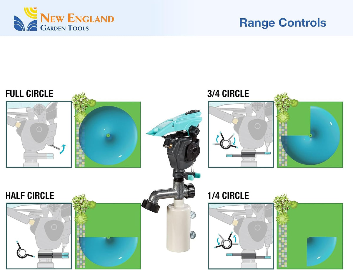 T-Post Lawn Impact Pulsating Sprinkler 300013 with a Gear Drive, Pole Base, Adjustable to 360 Degrees